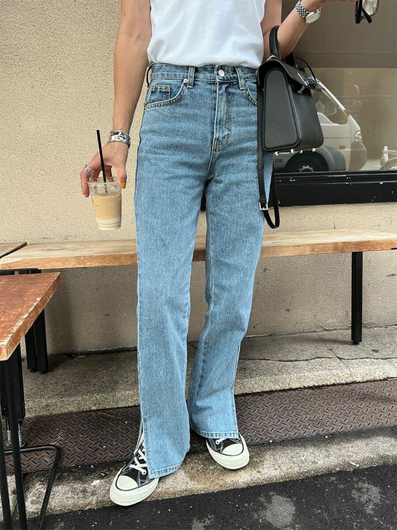 完売品 ISOOK アイスー スリットストレートデニム フレア ブルー S 美脚 完売品 ISOOK アイスー スリットストレートデニム フレア ブルー