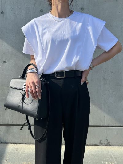 ラッフルショルダーコットンTシャツ | Ruffle shoulder tee(chiica select)