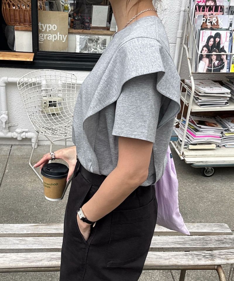 tシャツ ショルダーラッフルフリルトップス レディース La-gemme tシャツ ラッフルフリルショルダートップス レディース