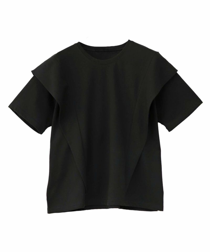 美品★ラッフル Tシャツ カットソー ブラック 36 ラッフルショルダーコットンTシャツ | Ruffle shoulder tee