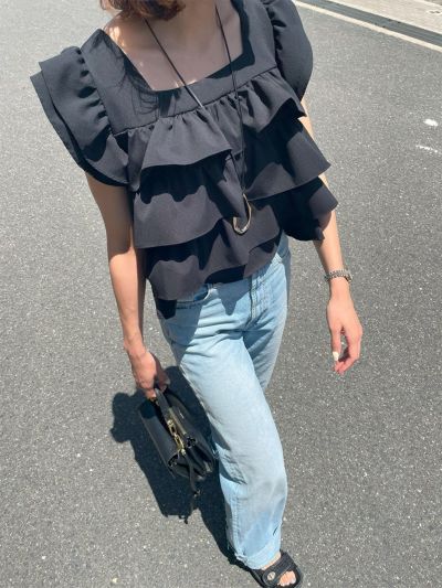 マイクロボーダーリブトップス | Micro border rib top(chiica
