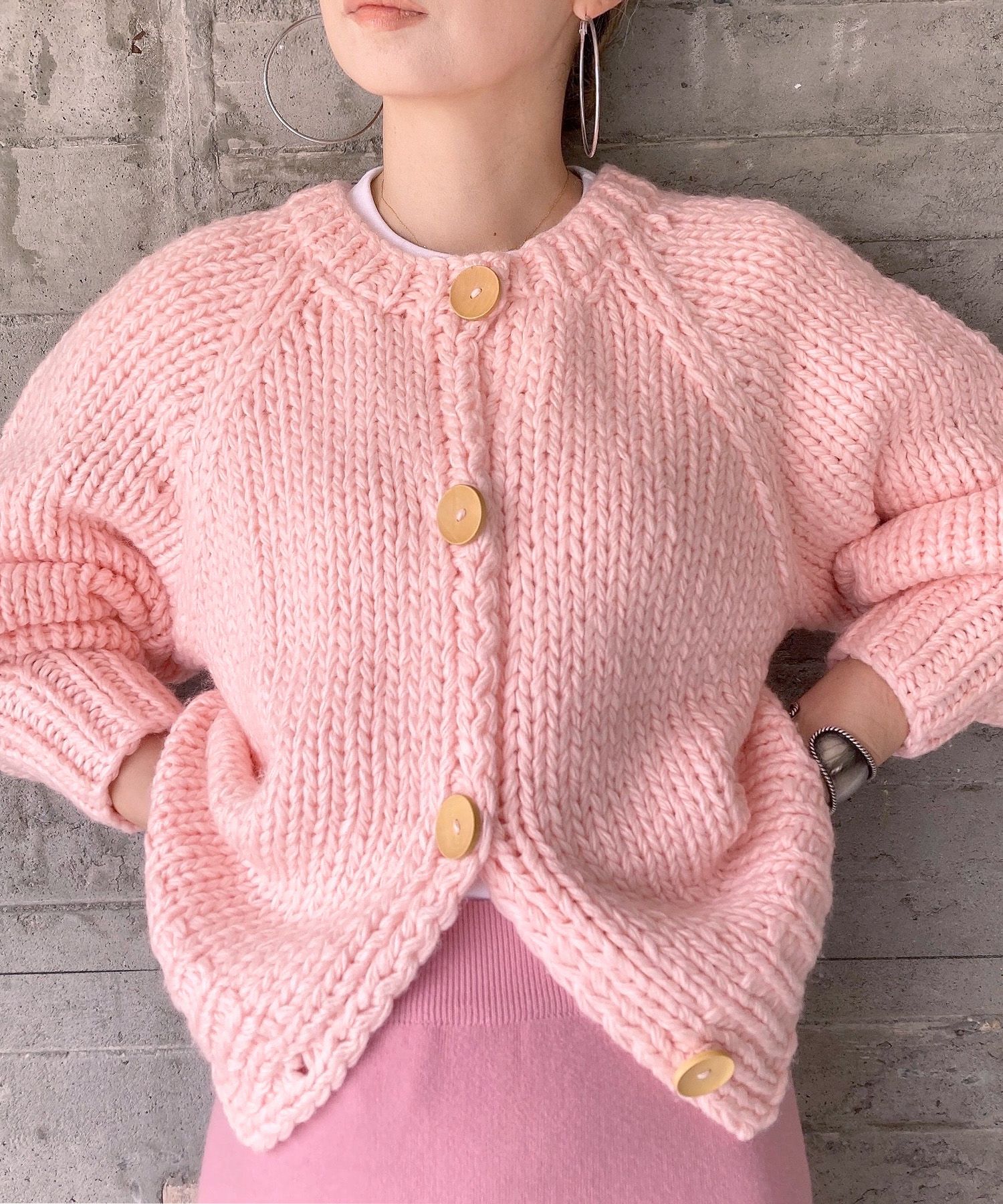 ハンドニットウールブレンドカーディガン | Hand knit wool blend  