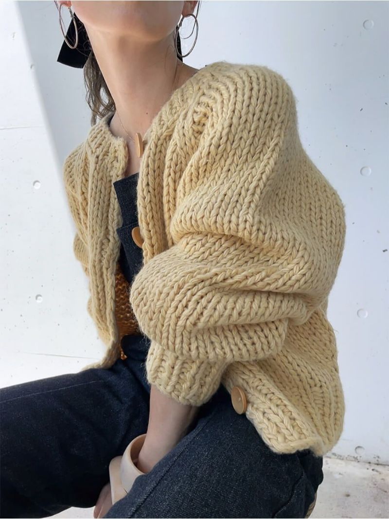 ハンドニットウールブレンドカーディガン | Hand knit wool blend cardigan(comochi original)