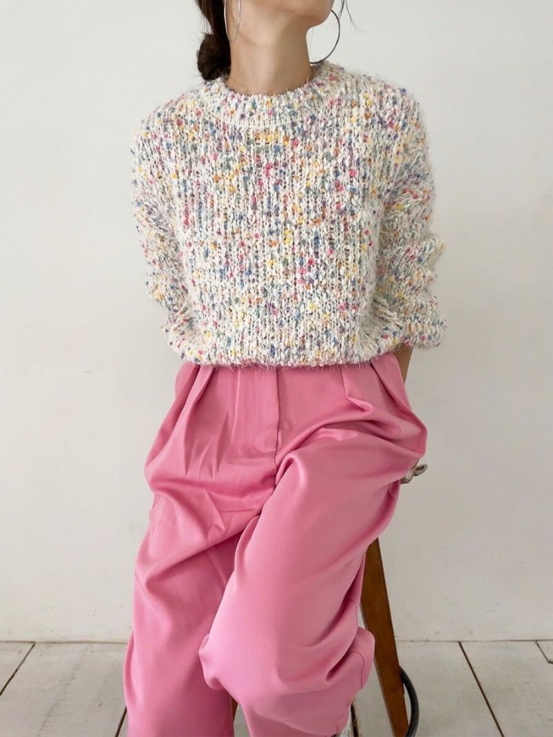 ニット セーター 「 ２color 」モンスターミックスシャギーオーバーニット ／ monster mix shaggy over knit レディー Wool Mix Shaggy Knit Pullover - ミックスウール混シャギー