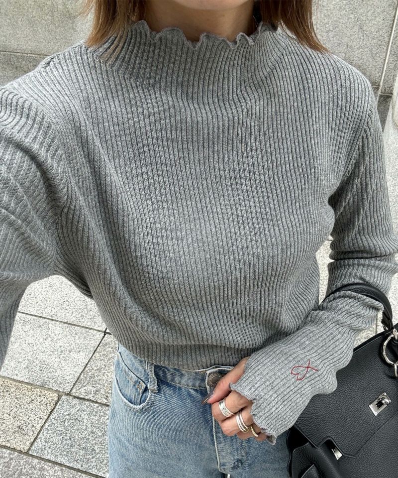 ハート刺繍メロウリブニット | Heart motif mellow rib knit (chiica