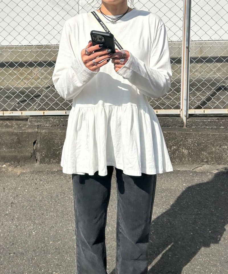 tシャツ PEPLUM FRILL TOPS/ペプラムフリルトップス レディース Peplum Ribbed Knit Top