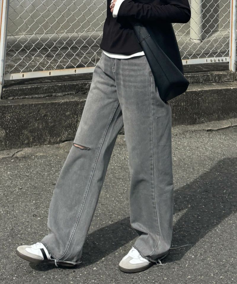 HACHILOQ86 ダメージ加工　グレー デニム　ダメージジーンズ 【S】 HACHILOQ86 ダメージ加工 グレー デニム ダメージジーンズ