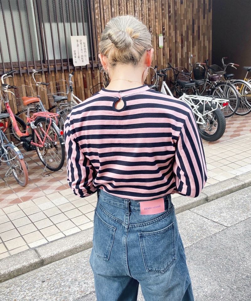 【りんご】bustier layered stripe mixture STRIPE GATHER BUSTIER TOPS – NOUNLESS