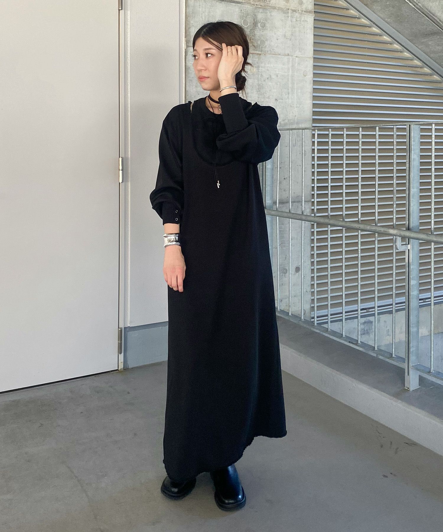 レイヤードデザインワッフルワンピース | Layered design waffle one