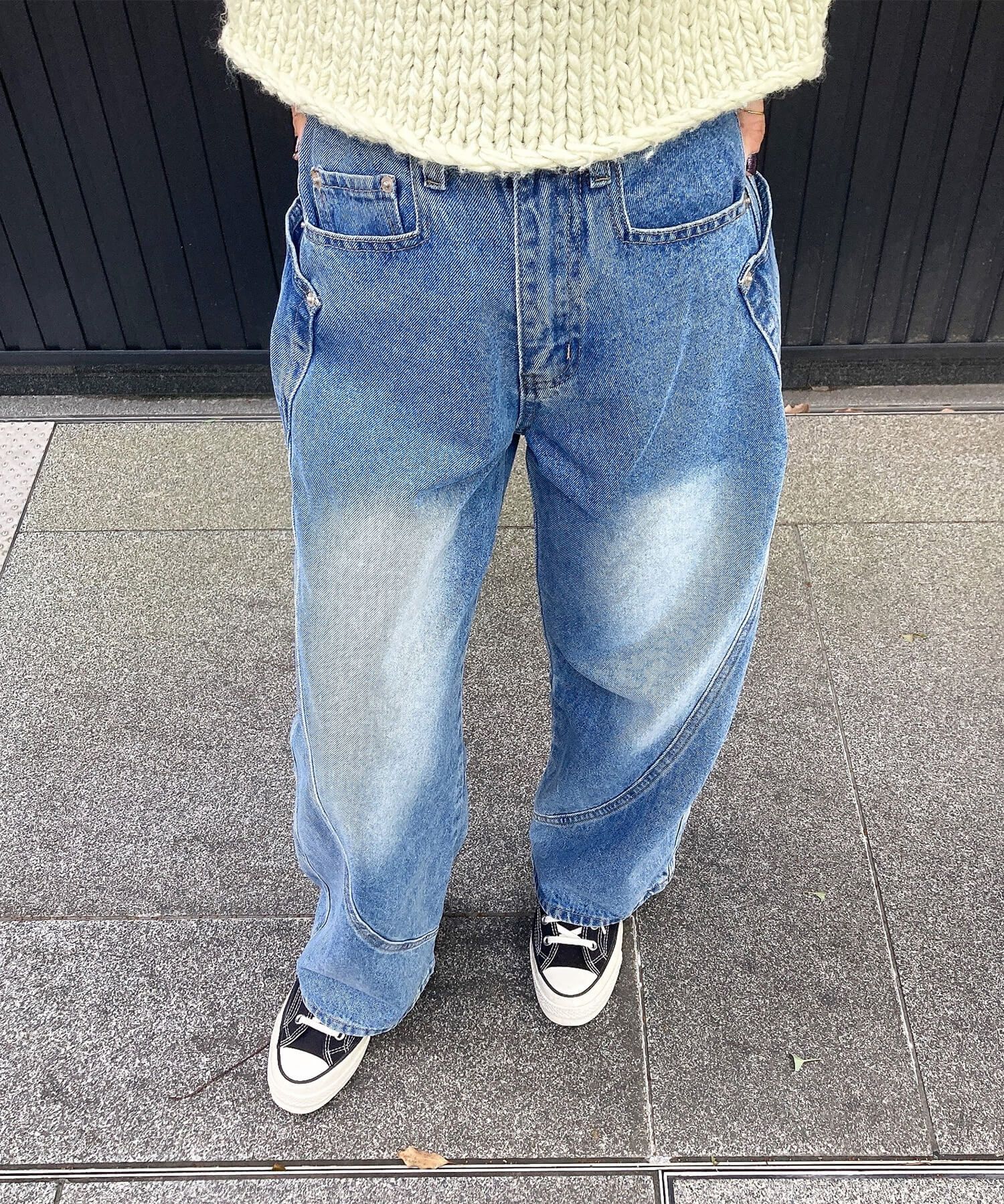 スラブヤーンリボンデザインハンドニット | Slub yarn ribbon design