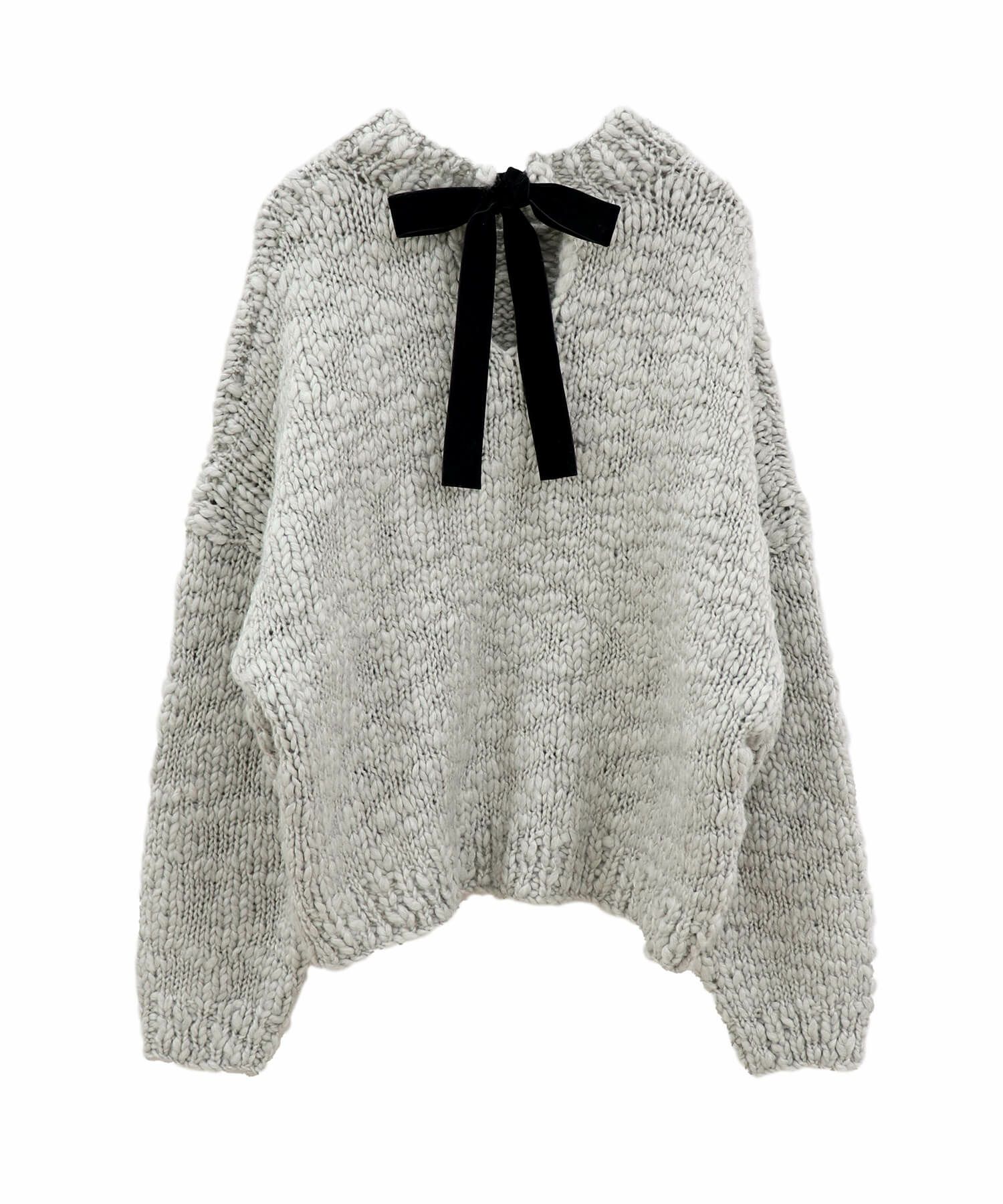 スラブヤーンリボンデザインハンドニット | Slub yarn ribbon design