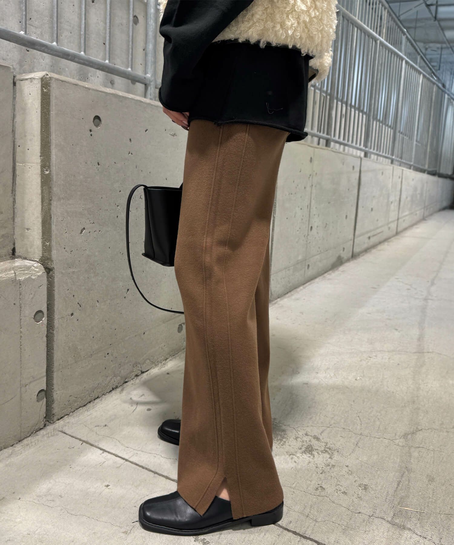 極美品 2023✨nagonstans slit pants リブスリットパンツ リラックスニットワイドスリットパンツ | Relaxed knit wide slit