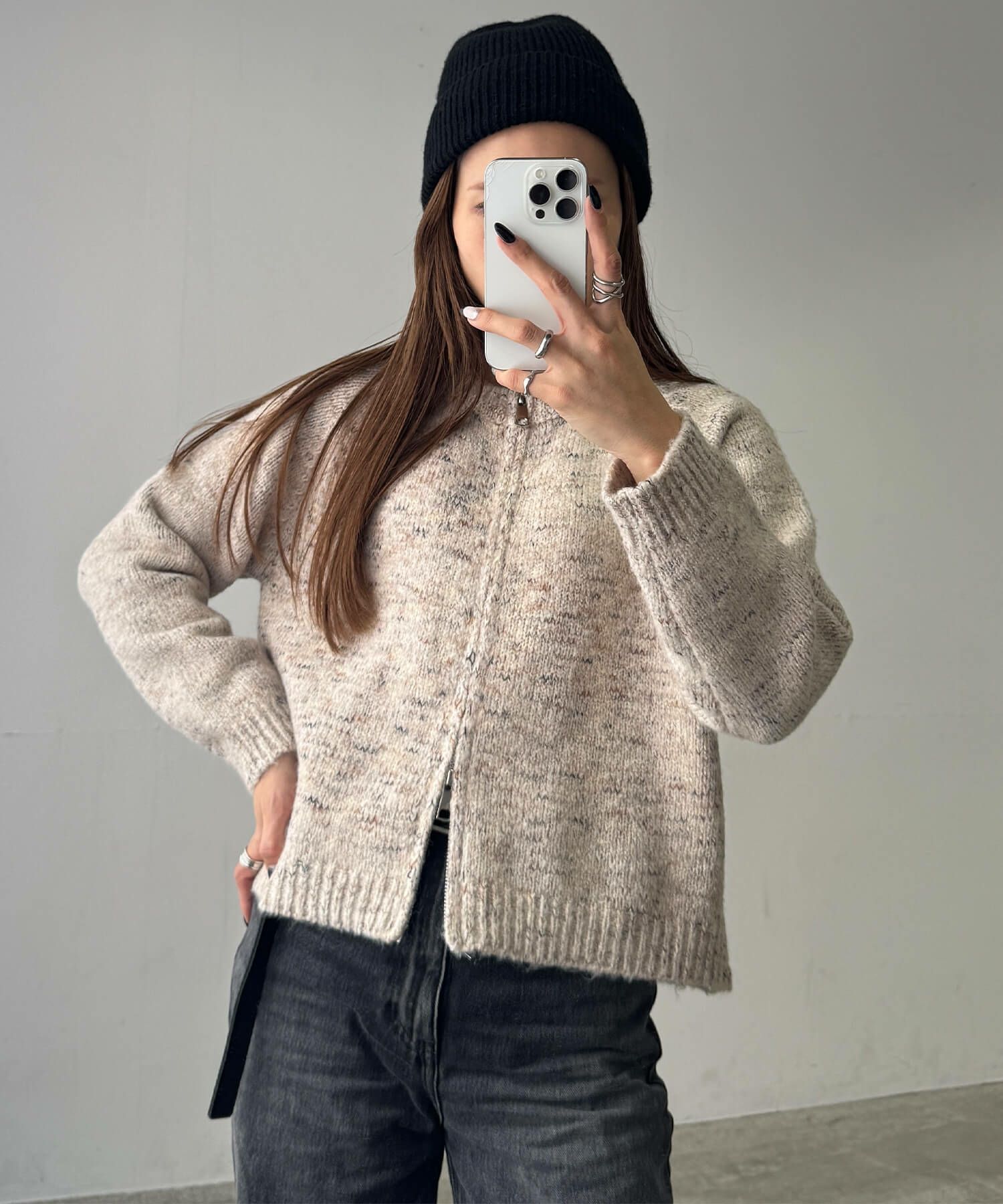 クルーネックダブルジップニット | Crew neck double zip knit (chiica