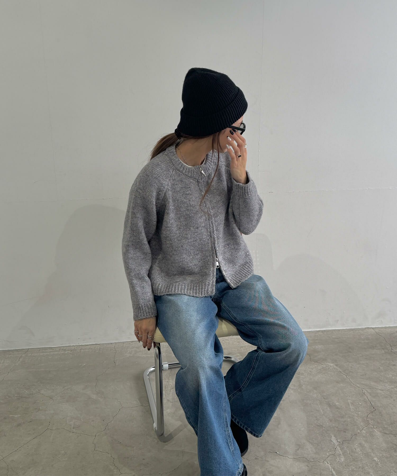 クルーネックダブルジップニット | Crew neck double zip knit (chiica