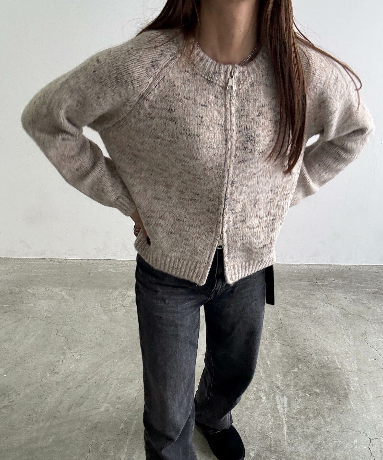 クルーネックダブルジップニット | Crew neck double zip knit (chiica